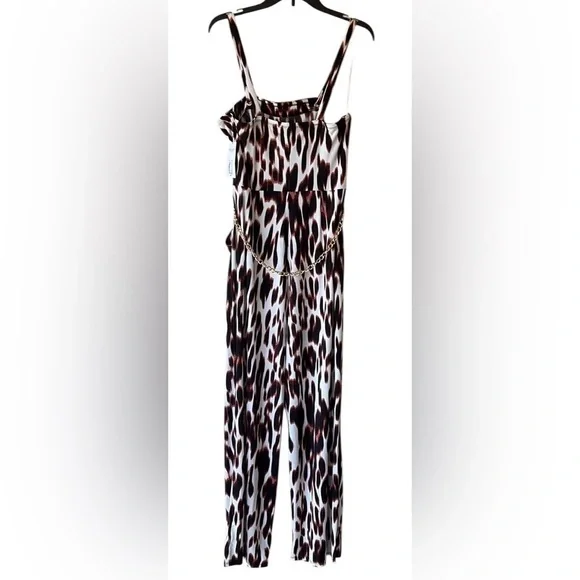 Bold Element Brown and Black Leopard Print Sleeveless Jumpsuit Chain Belt - Picture 4 of 16